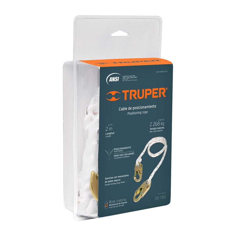 Cable de posicionamiento con 2 ganchos, 2 m, ANSI