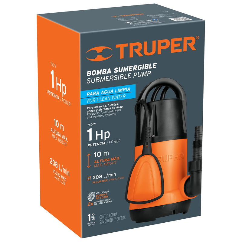 Bomba sumergible plástica para agua limpia 1 HP