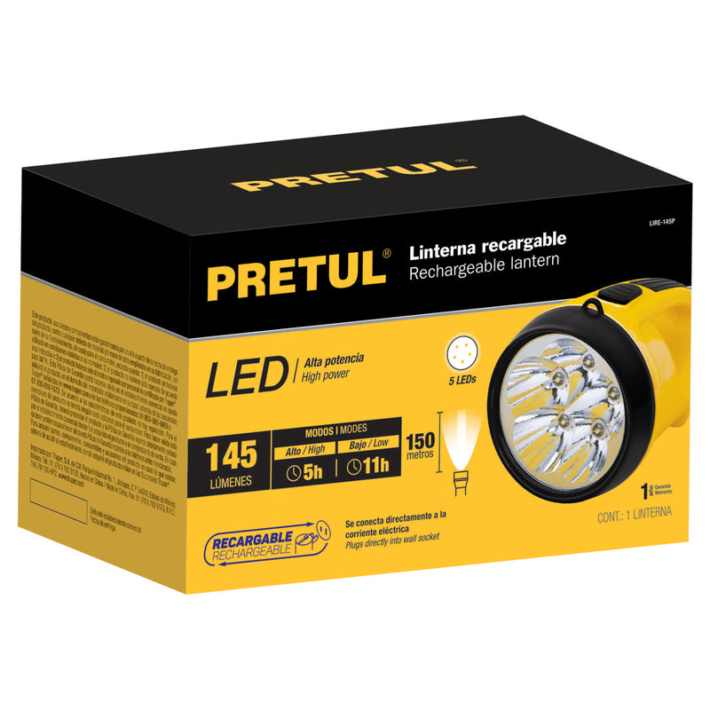 Linterna recargable de Leds, 145 lúmenes, Pretul